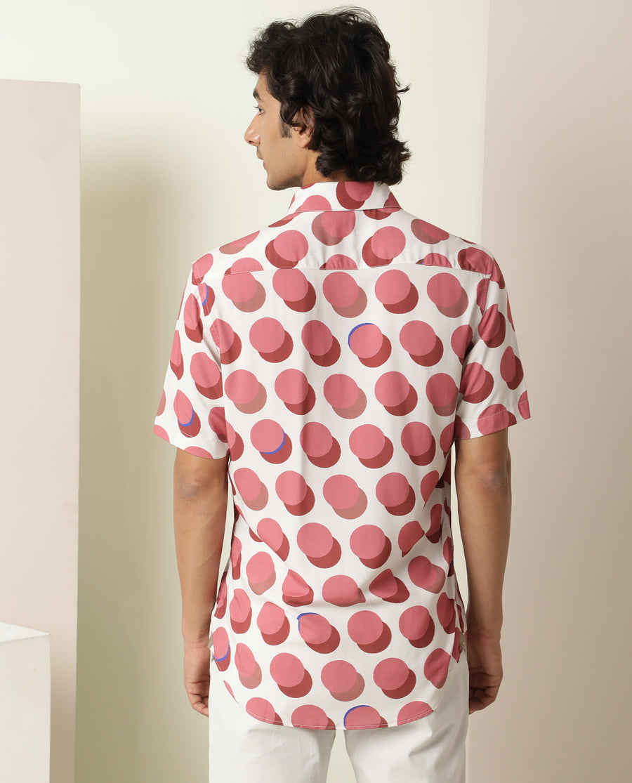 Rare Rabbit Men's Sandet Off White Viscose Polka Print Regular Fit Half Sleeve Collared Shirt