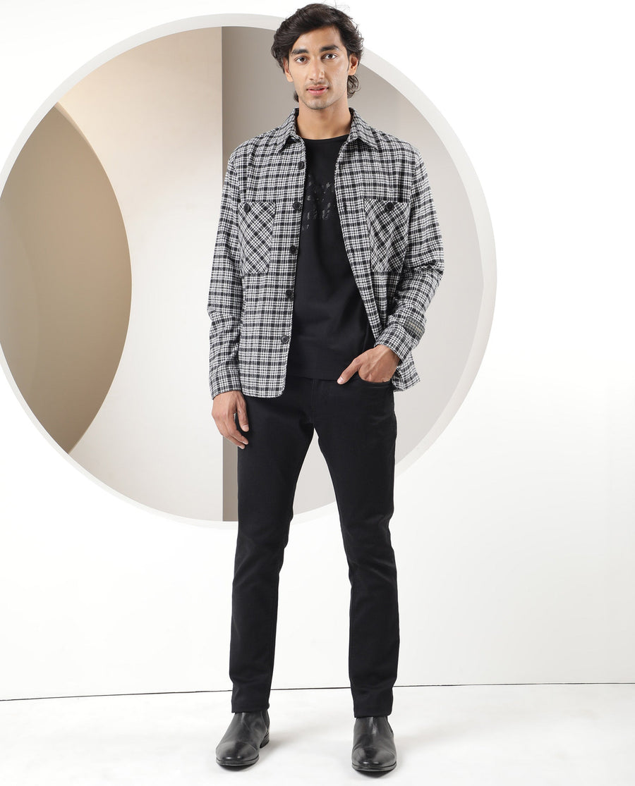 Rare Rabbit Men's Maxon Black Checked Print Regular Fit Full Sleeve Collared Jacket
