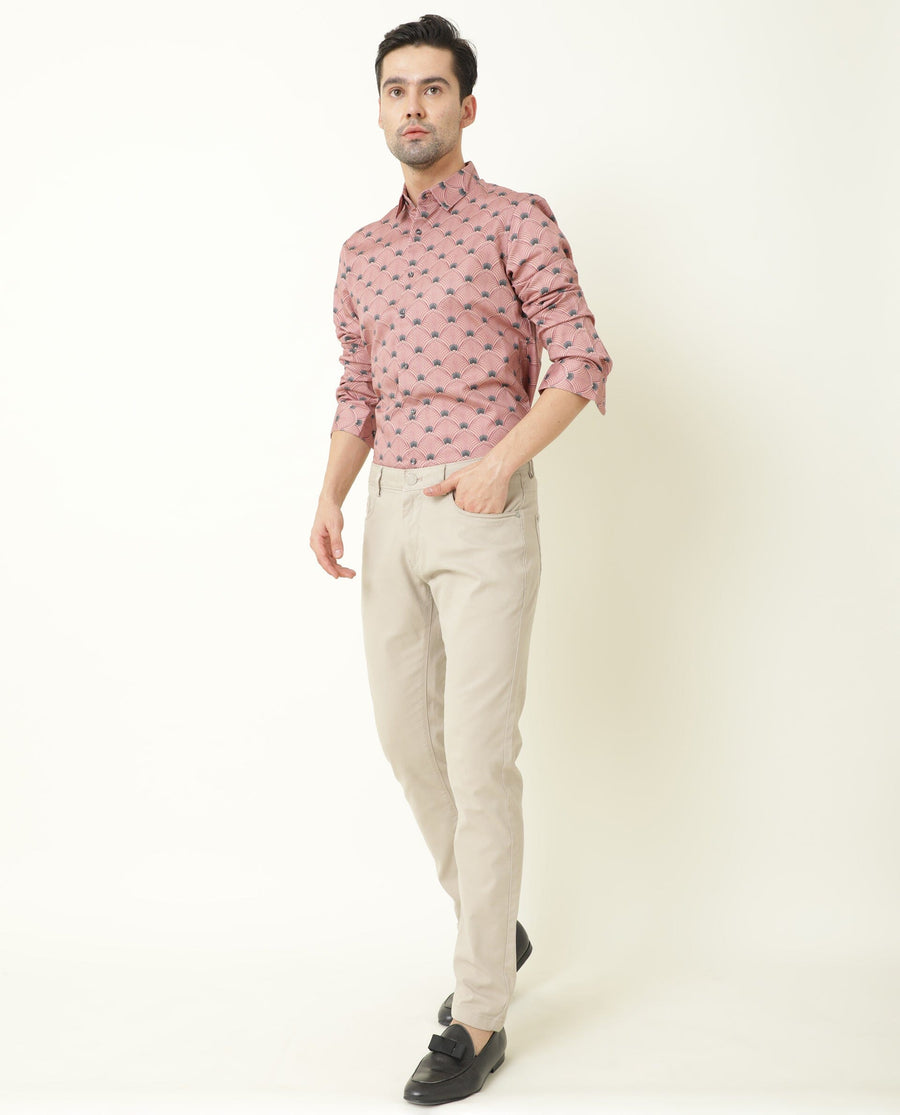 Rare Rabbit Men's Bowy Pink Cotton Geometric Print Regular Fit Full Sleeve Collared Shirt