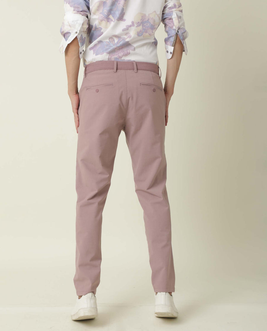 Rare Rabbit Men's Driver Pink Polyester Blend Plain Regular Fit Trouser
