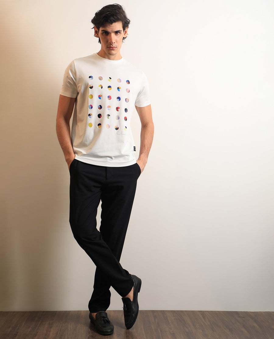 Rare Rabbit Men's Flips Off White Cotton Graphic Print Slim Fit Half Sleeve Crew Neck T-Shirt