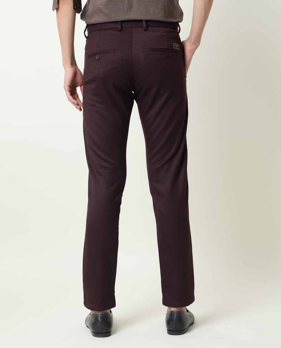 Rare Rabbit Men's Edit Maroon Polyester Plain Slim Fit Trouser