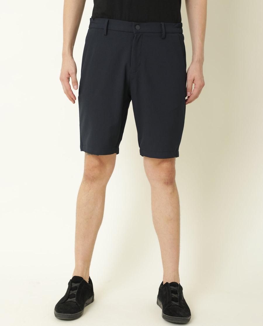 Rare Rabbit Men's Trip Navy Polyester Plain Relaxed Fit Shorts
