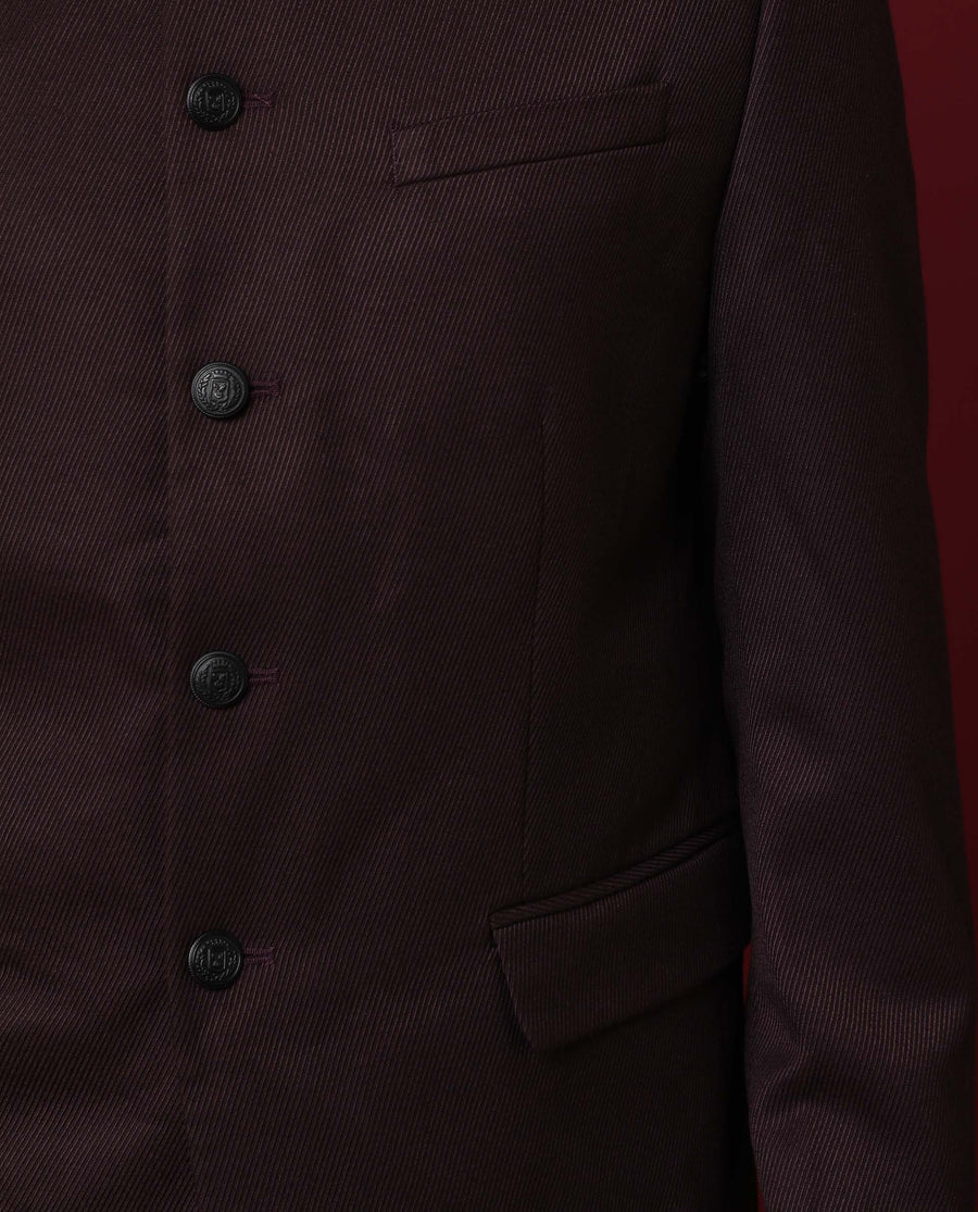 Rare Rabbit Men's Edit Band Maroon Polyester Plain Tailored Fit Full Sleeve Mandarin Collar Bandhgala Jodhpuri