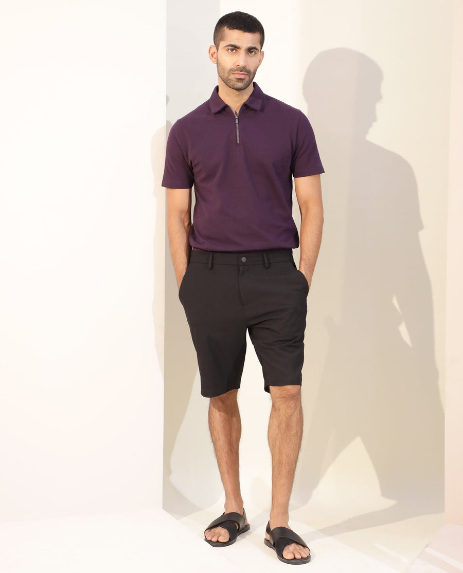 Rare Rabbit Men's Trip Black Polyester Plain Relaxed Fit Shorts