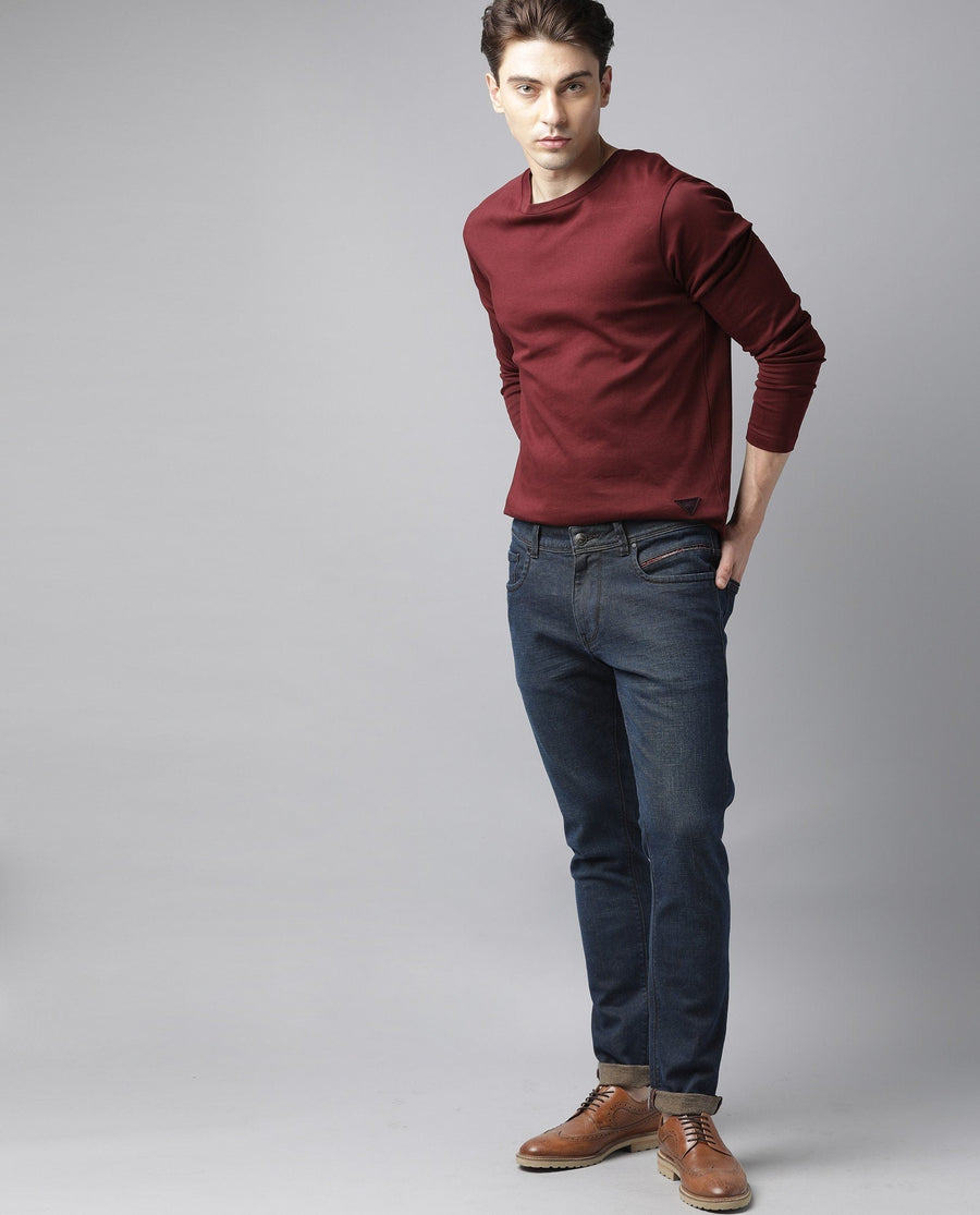 Rare Rabbit Men's Earth Navy Cotton Plain Hawk Slim Fit Jeans