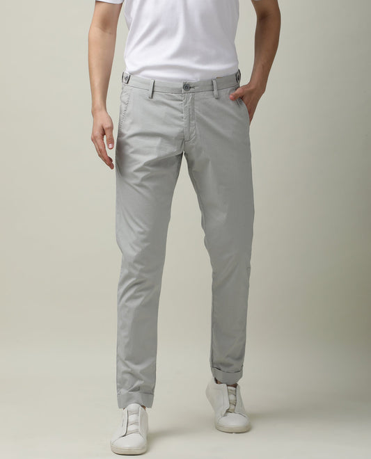 Rare Rabbit Men's Maxim Grey Cotton Polka Print Slim Fit Trouser