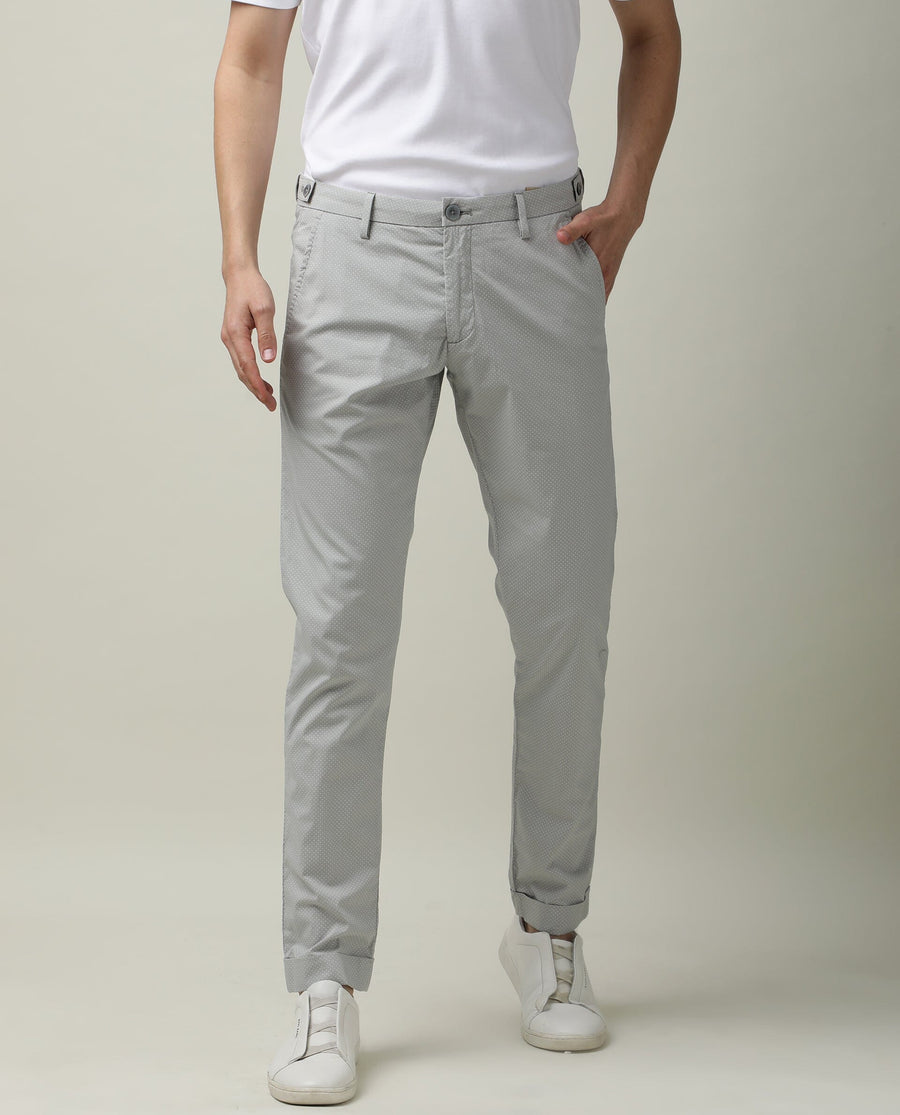 Rare Rabbit Men's Maxim Grey Cotton Polka Print Slim Fit Trouser
