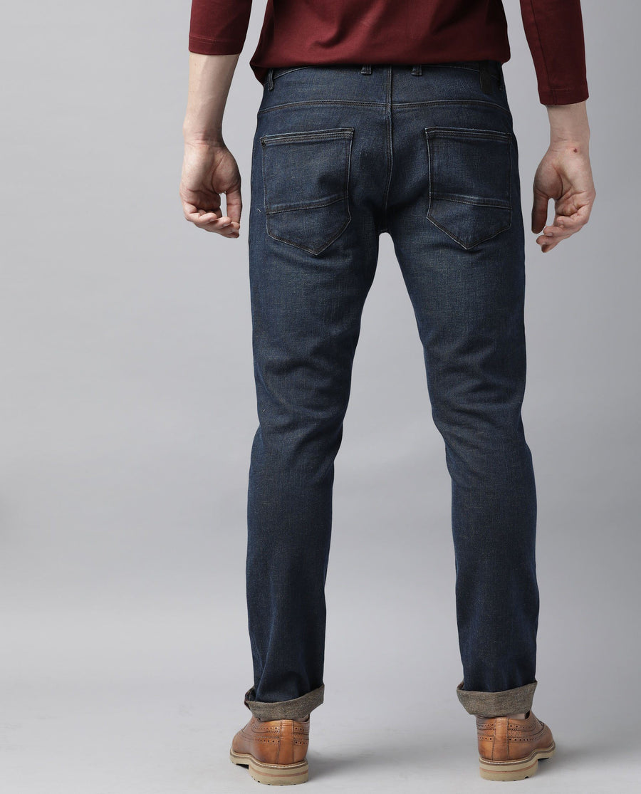 Rare Rabbit Men's Earth Navy Cotton Plain Hawk Slim Fit Jeans