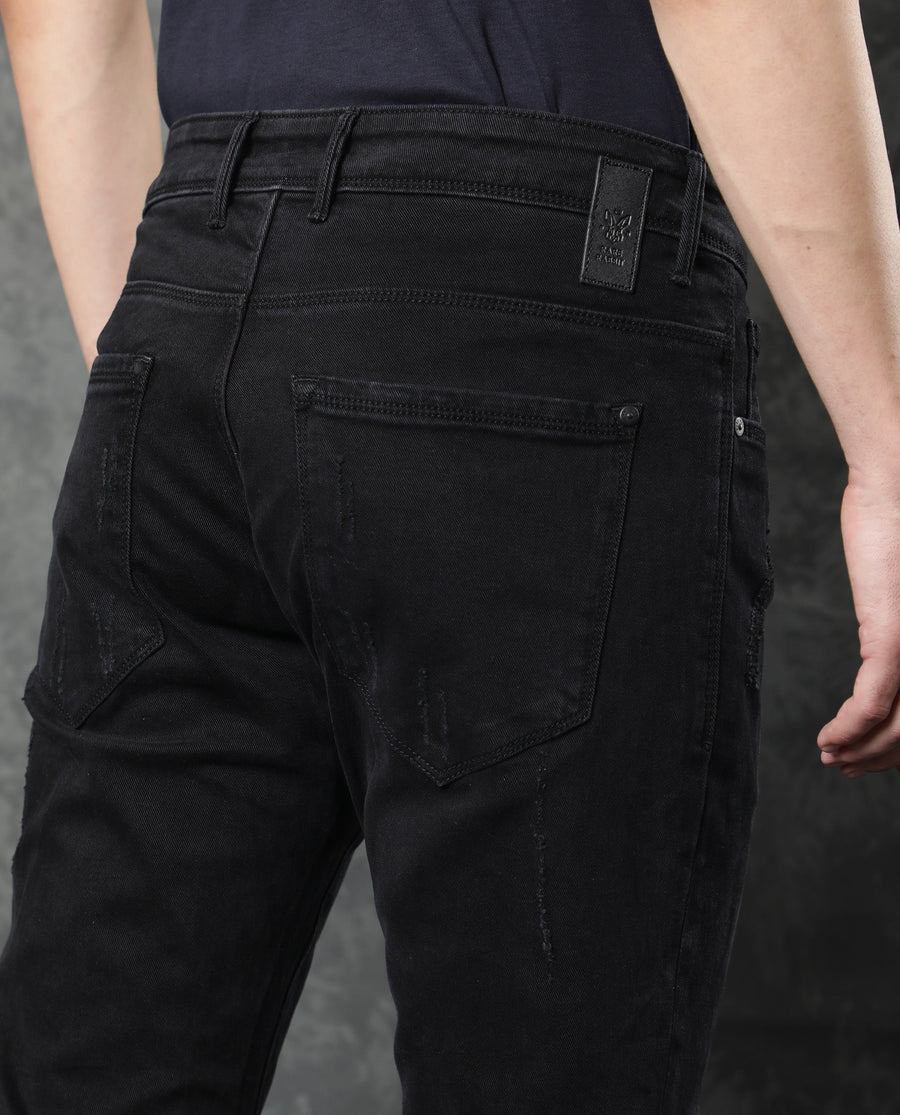 Rare Rabbit Men's Astra Black Cotton Plain Hawk Slim Fit Jeans