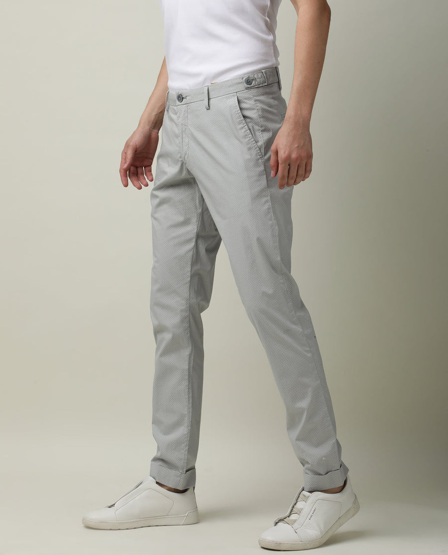 Rare Rabbit Men's Maxim Grey Cotton Polka Print Slim Fit Trouser
