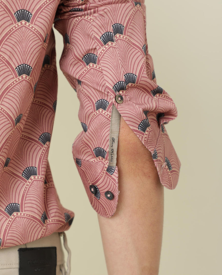 Rare Rabbit Men's Bowy Pink Cotton Geometric Print Regular Fit Full Sleeve Collared Shirt