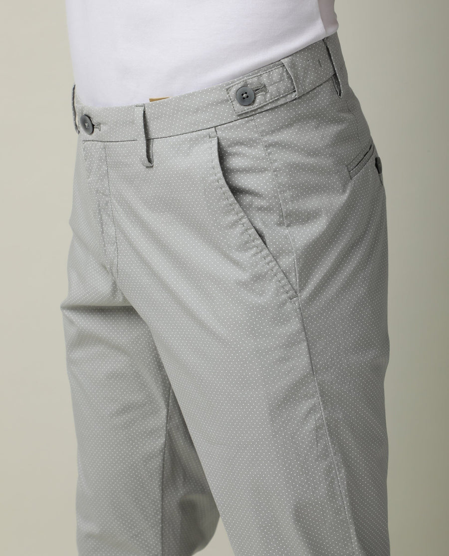 Rare Rabbit Men's Maxim Grey Cotton Polka Print Slim Fit Trouser