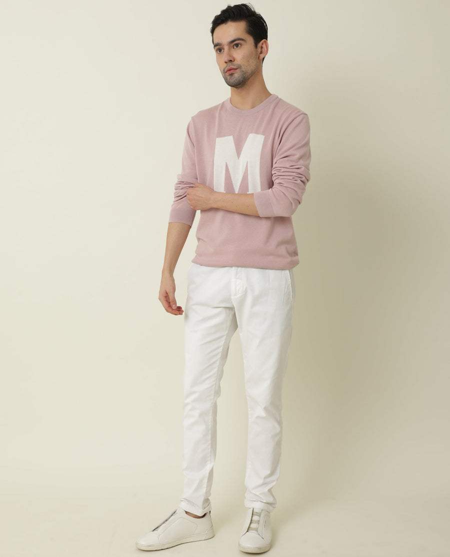 Rare Rabbit Men's Avitt Pink Cotton Jacquard Regular Fit Full Sleeve Crew Neck Sweater