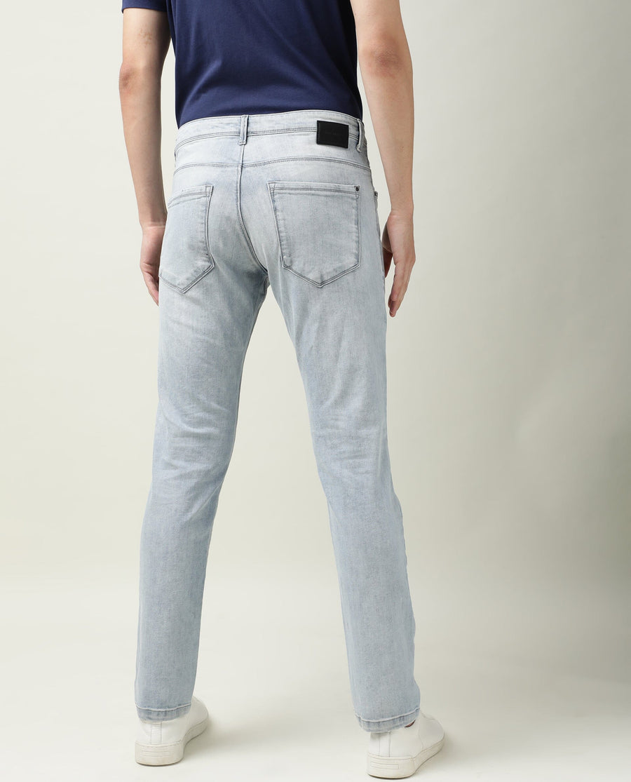 Rare Rabbit Men's Dallas Blue Cotton Plain Hawk Slim Fit Jeans