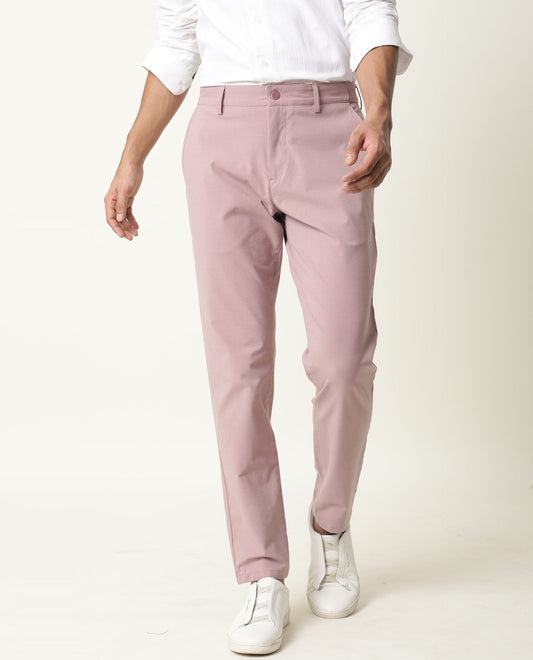 Rare Rabbit Men's Driver Pink Polyester Blend Plain Regular Fit Trouser