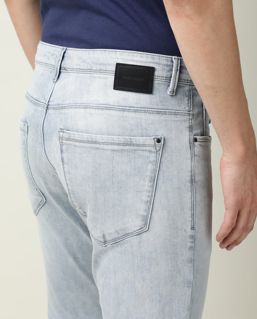 Rare Rabbit Men's Dallas Blue Cotton Plain Hawk Slim Fit Jeans