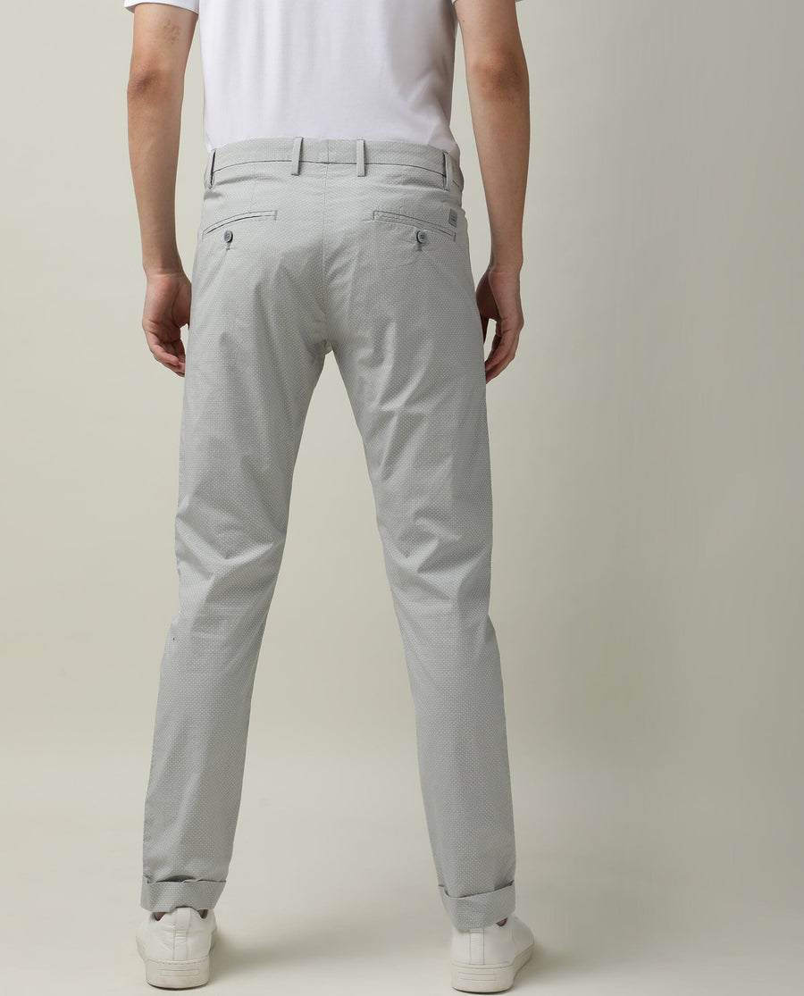 Rare Rabbit Men's Maxim Grey Cotton Polka Print Slim Fit Trouser