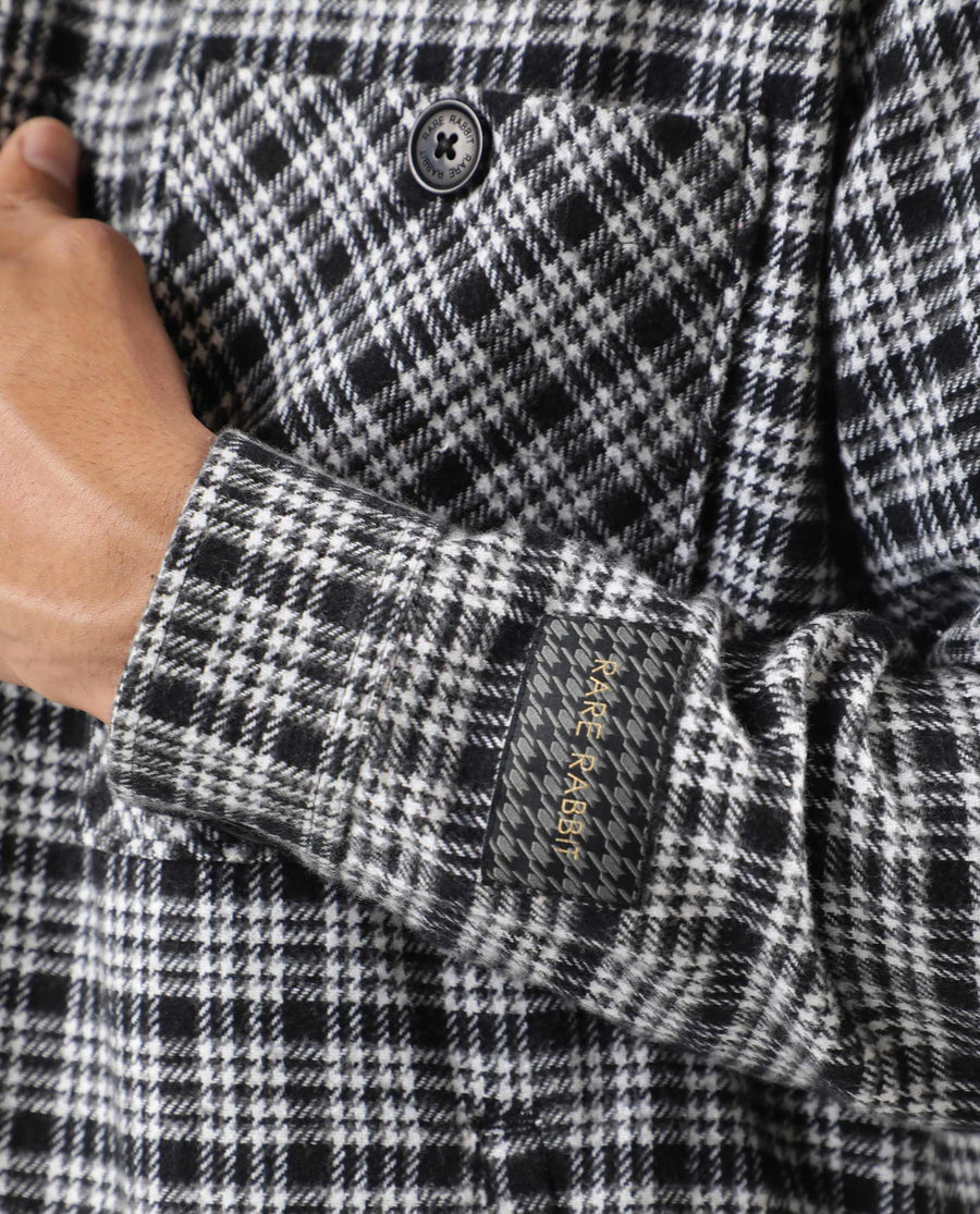 Rare Rabbit Men's Maxon Black Checked Print Regular Fit Full Sleeve Collared Jacket