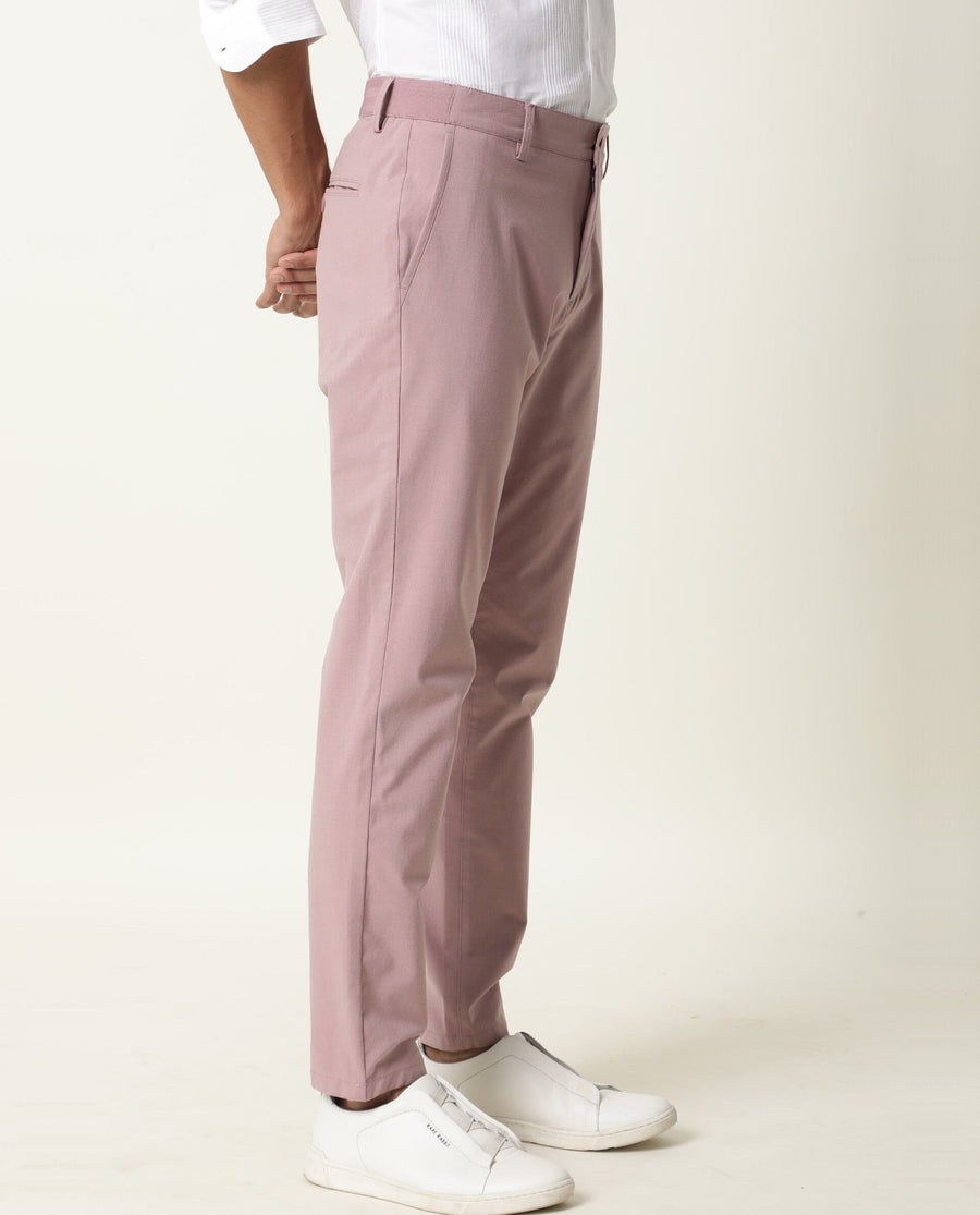 Rare Rabbit Men's Driver Pink Polyester Blend Plain Regular Fit Trouser