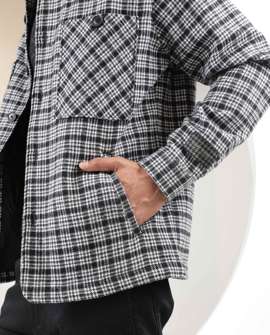 Rare Rabbit Men's Maxon Black Checked Print Regular Fit Full Sleeve Collared Jacket