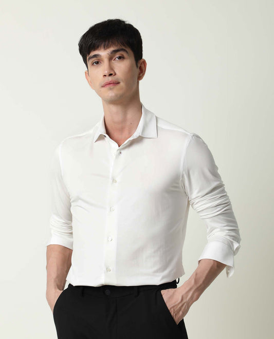 Rare Rabbit Men's Zac White Rayon Plain Tailored Fit Full Sleeve Collared Shirt