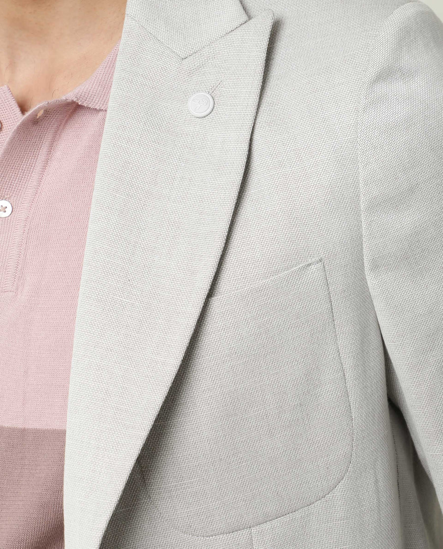 Rare Rabbit Men's Dexit Beige Polyester Plain Tailored Fit Full Sleeve Lapel Neck Blazer