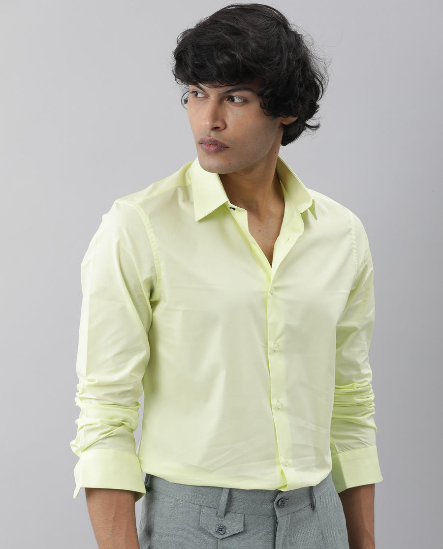 Rare Rabbit Men's Neutro Ls Green Cotton Plain Tailored Fit Full Sleeve Collared Shirt