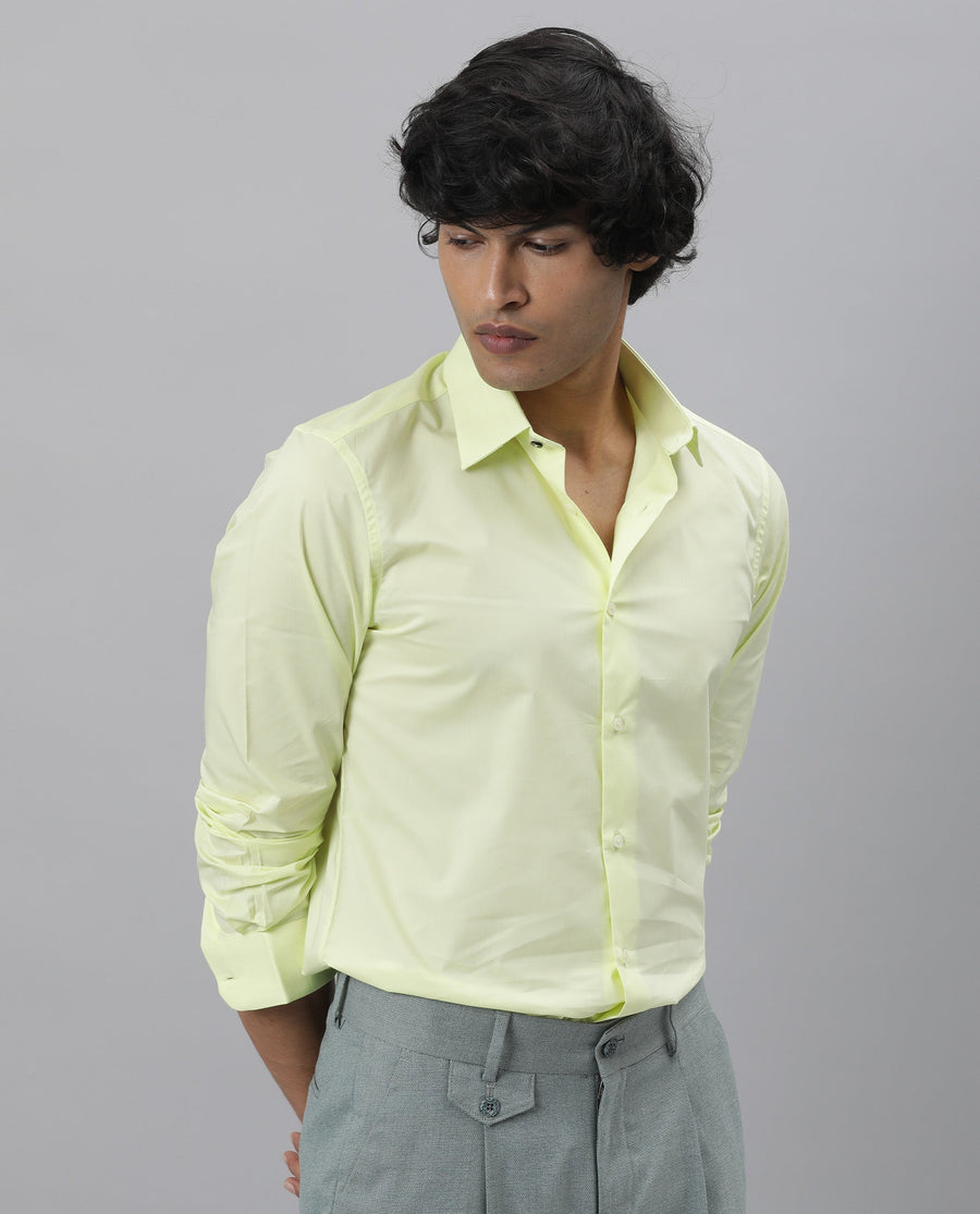 Rare Rabbit Men's Neutro Ls Green Cotton Plain Tailored Fit Full Sleeve Collared Shirt