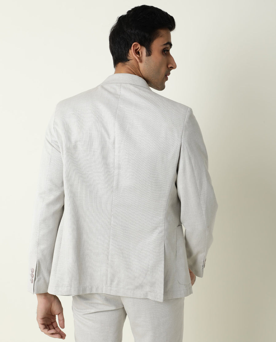 Rare Rabbit Men's Dexit Beige Polyester Plain Tailored Fit Full Sleeve Lapel Neck Blazer