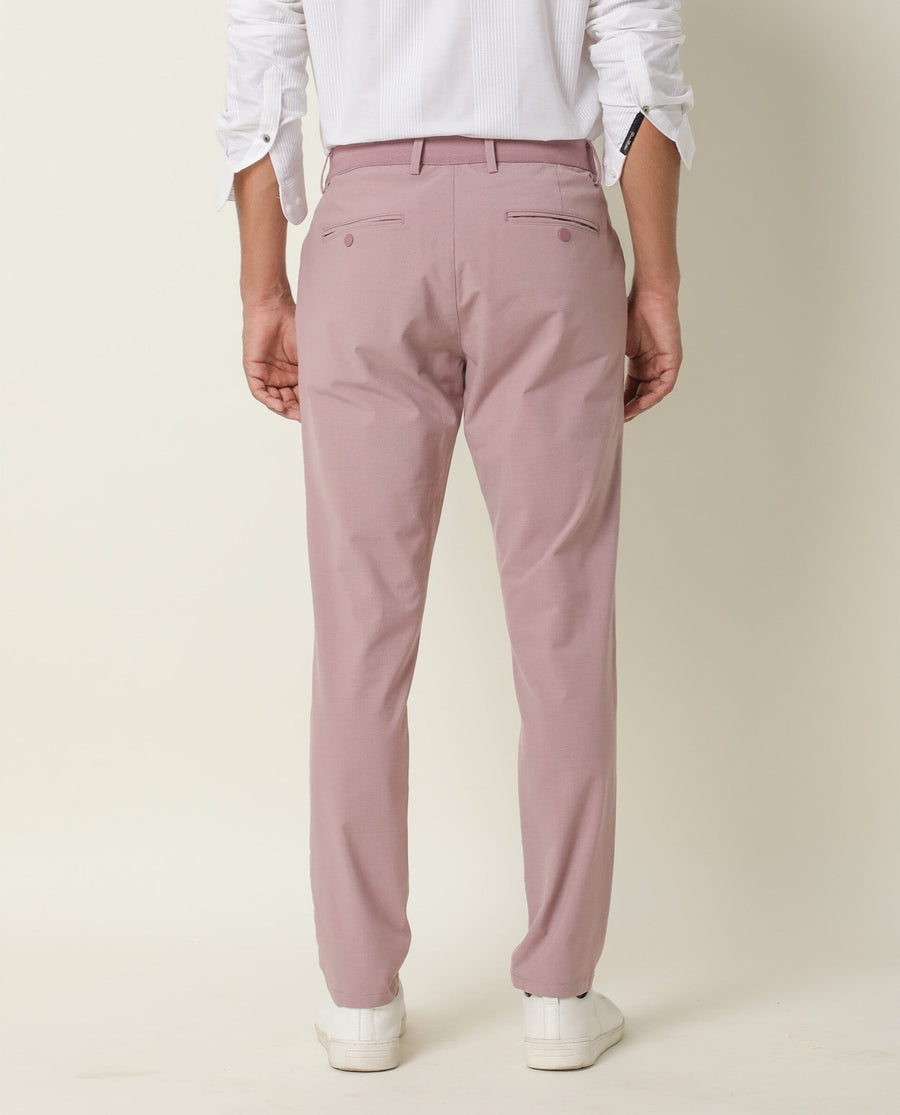 Rare Rabbit Men's Driver Pink Polyester Blend Plain Regular Fit Trouser