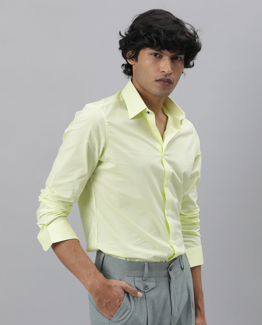 Rare Rabbit Men's Neutro Ls Green Cotton Plain Tailored Fit Full Sleeve Collared Shirt