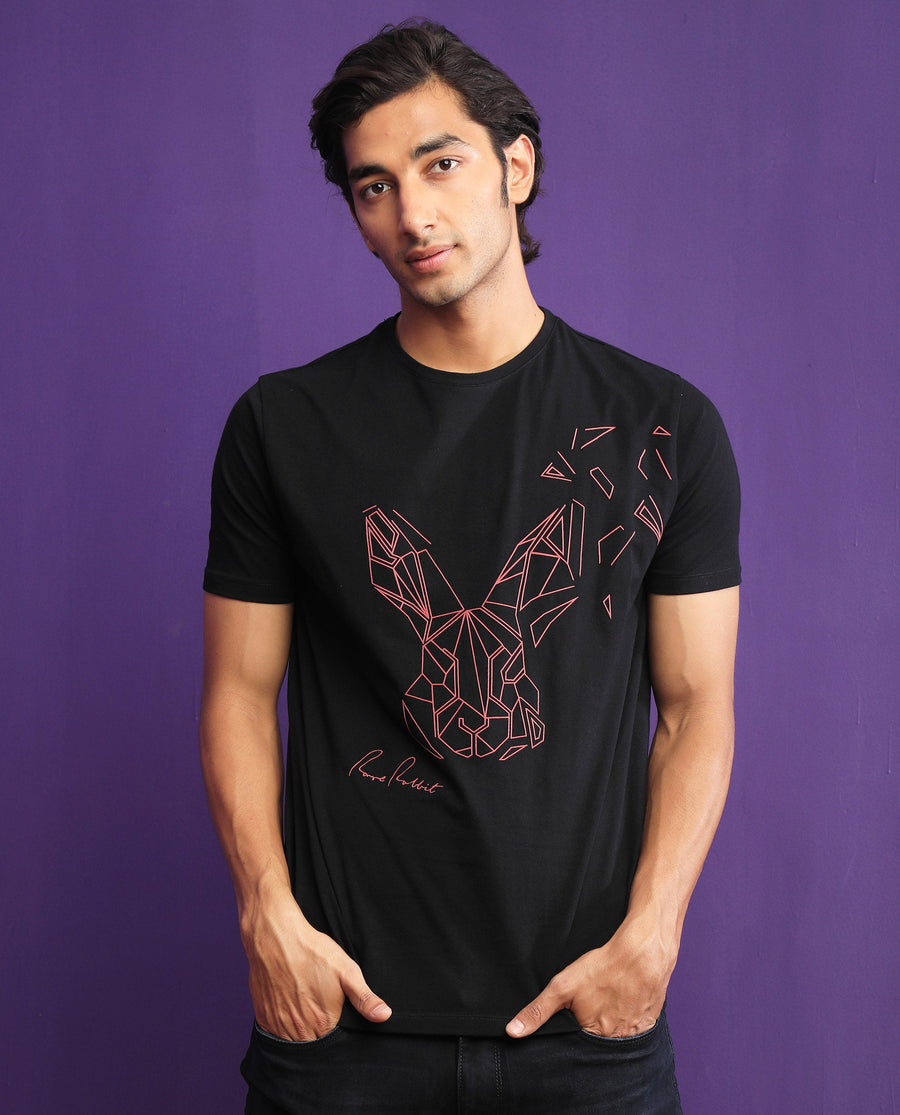 Rare Rabbit Men's Flames 2 Black Cotton Graphic Print Slim Fit Half Sleeve Crew Neck T-Shirt