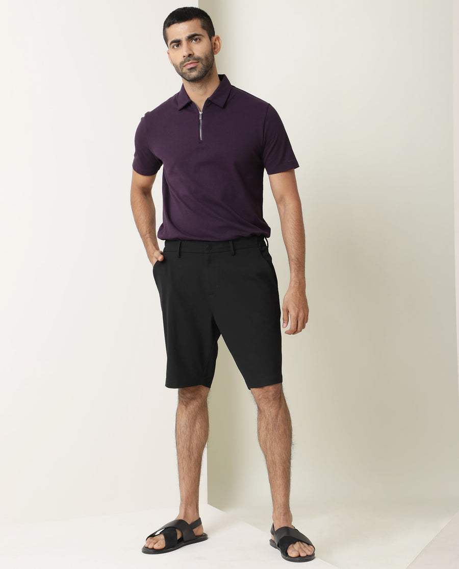 Rare Rabbit Men's Trip Black Polyester Plain Relaxed Fit Shorts