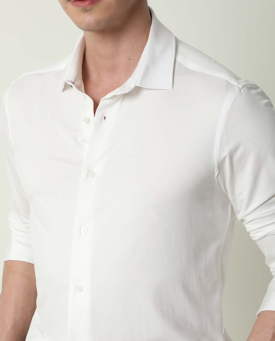 Rare Rabbit Men's Zac White Rayon Plain Tailored Fit Full Sleeve Collared Shirt
