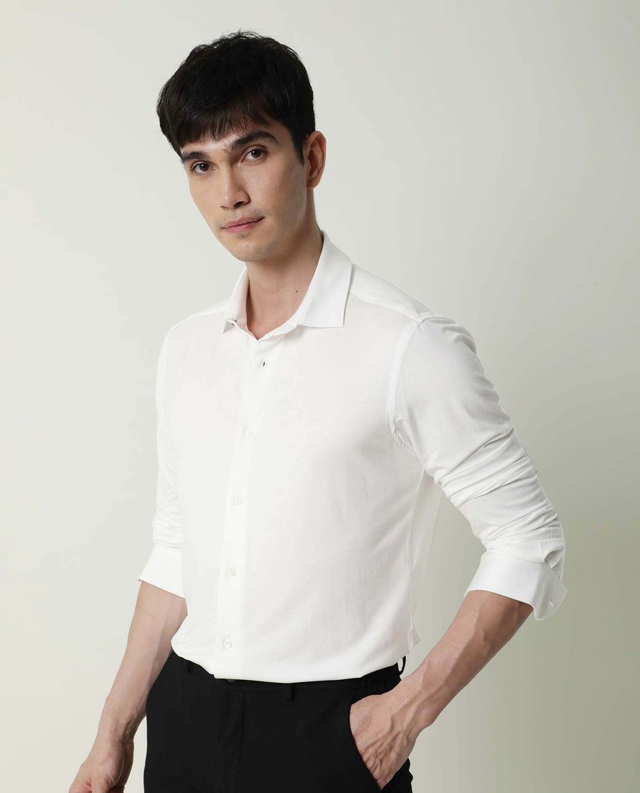 Rare Rabbit Men's Zac White Rayon Plain Tailored Fit Full Sleeve Collared Shirt