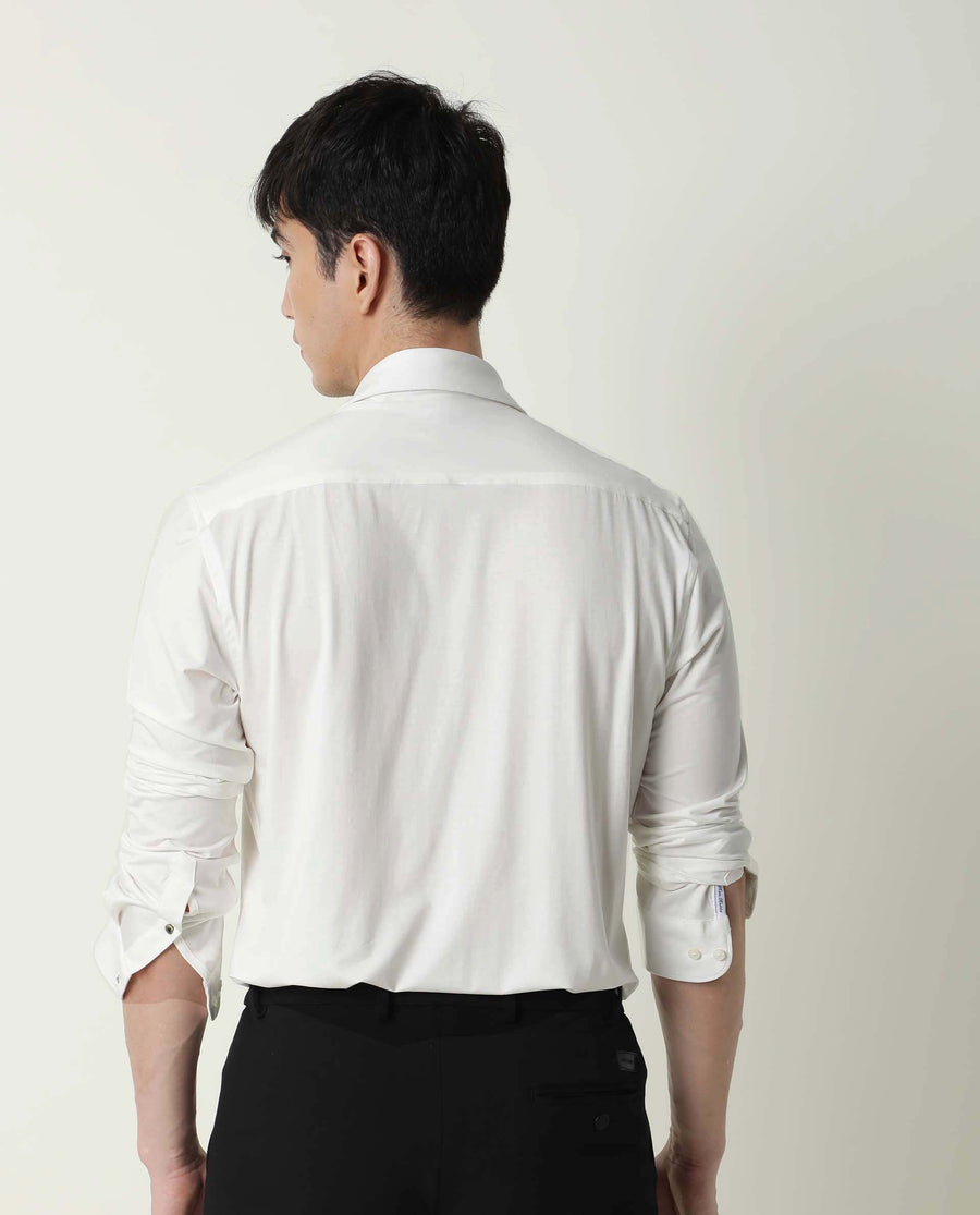 Rare Rabbit Men's Zac White Rayon Plain Tailored Fit Full Sleeve Collared Shirt
