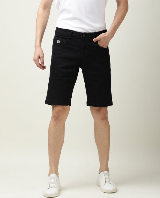 Rare Rabbit Men's Switch Black Cotton Plain Regular Fit Shorts