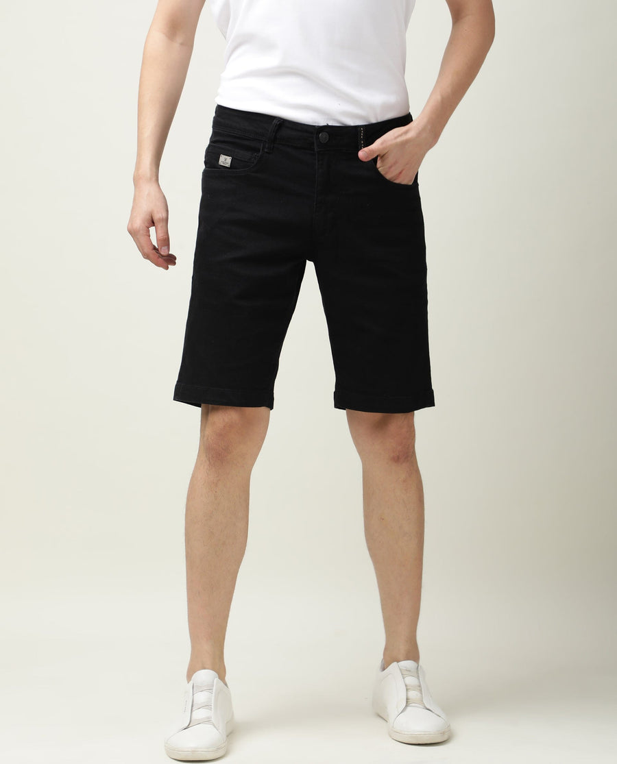 Rare Rabbit Men's Switch Black Cotton Plain Regular Fit Shorts