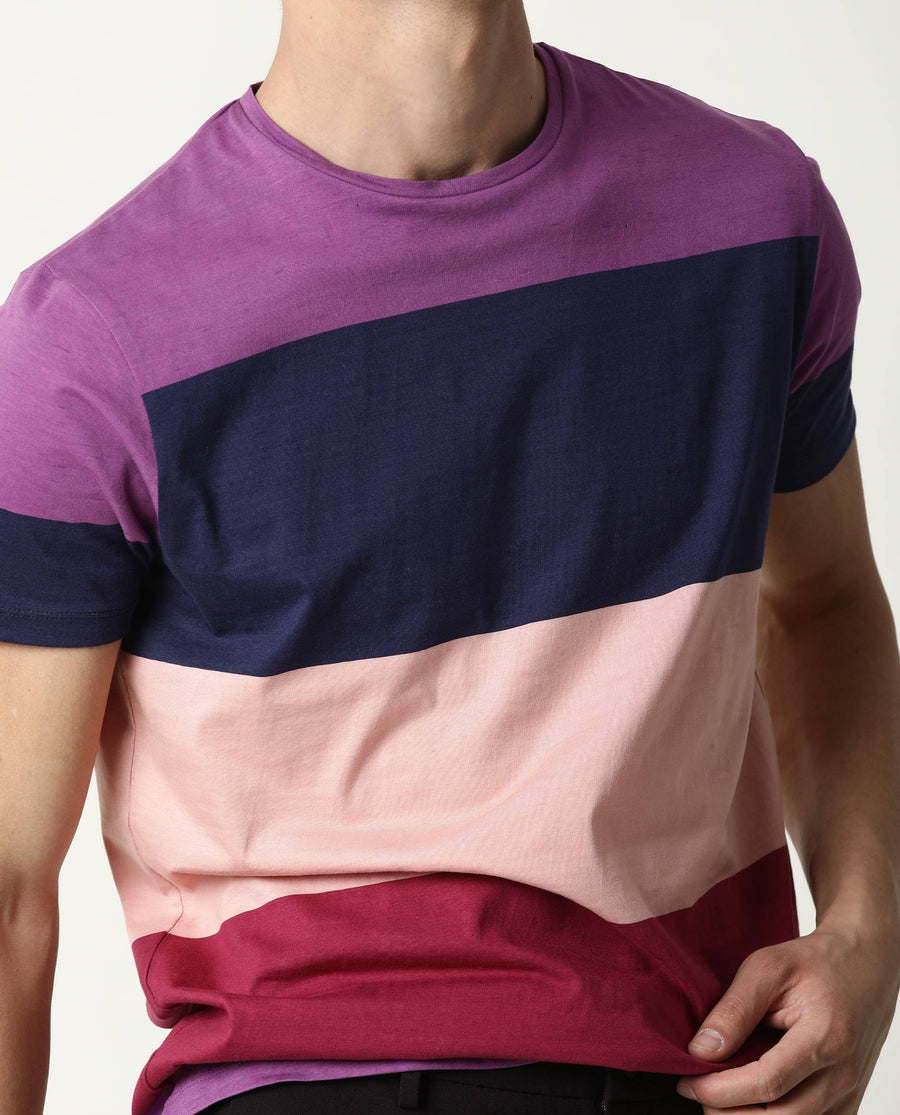 Rare Rabbit Men's Lemar Purple Cotton Ombre Slim Fit Half Sleeve Crew Neck T-Shirt