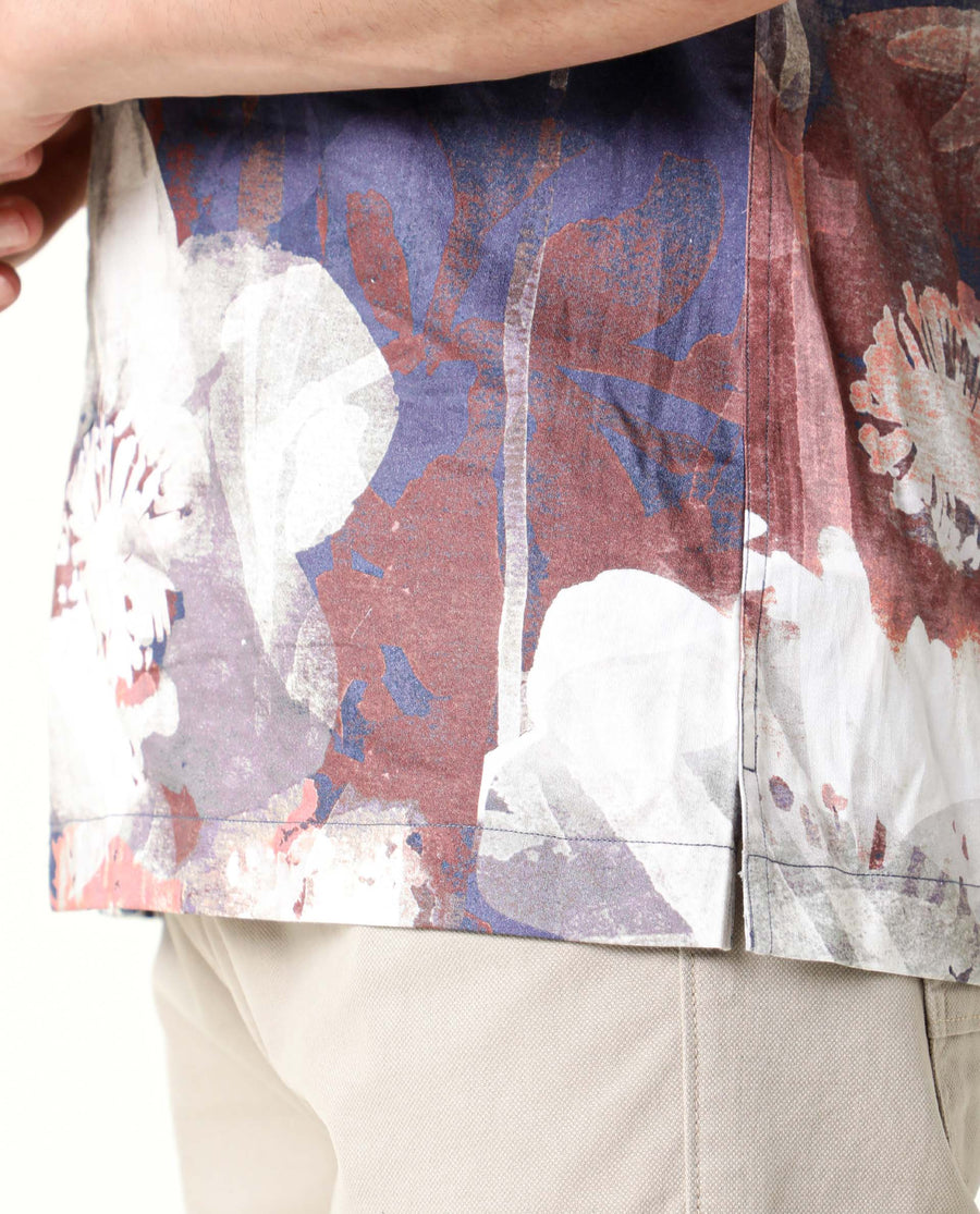 Rare Rabbit Men's Eighty Blue Cotton Floral Print Regular Fit Half Sleeve Collared Shirt