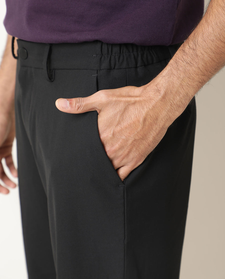 Rare Rabbit Men's Trip Black Polyester Plain Relaxed Fit Shorts