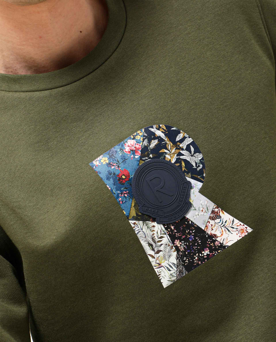 Rare Rabbit Men's Astor Olive Cotton Graphic Print Regular Fit Full Sleeve Crew Neck Sweatshirt