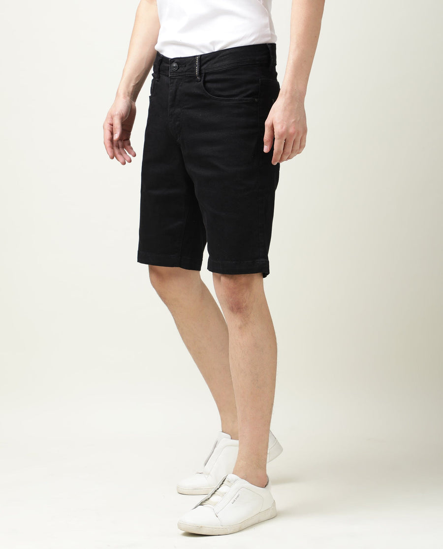 Rare Rabbit Men's Switch Black Cotton Plain Regular Fit Shorts