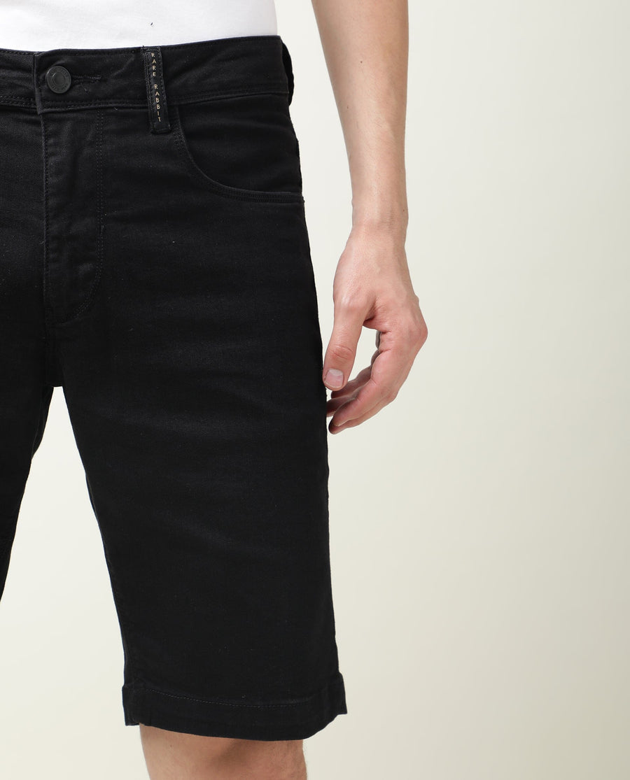 Rare Rabbit Men's Switch Black Cotton Plain Regular Fit Shorts
