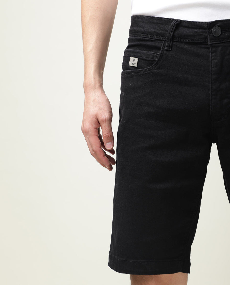 Rare Rabbit Men's Switch Black Cotton Plain Regular Fit Shorts
