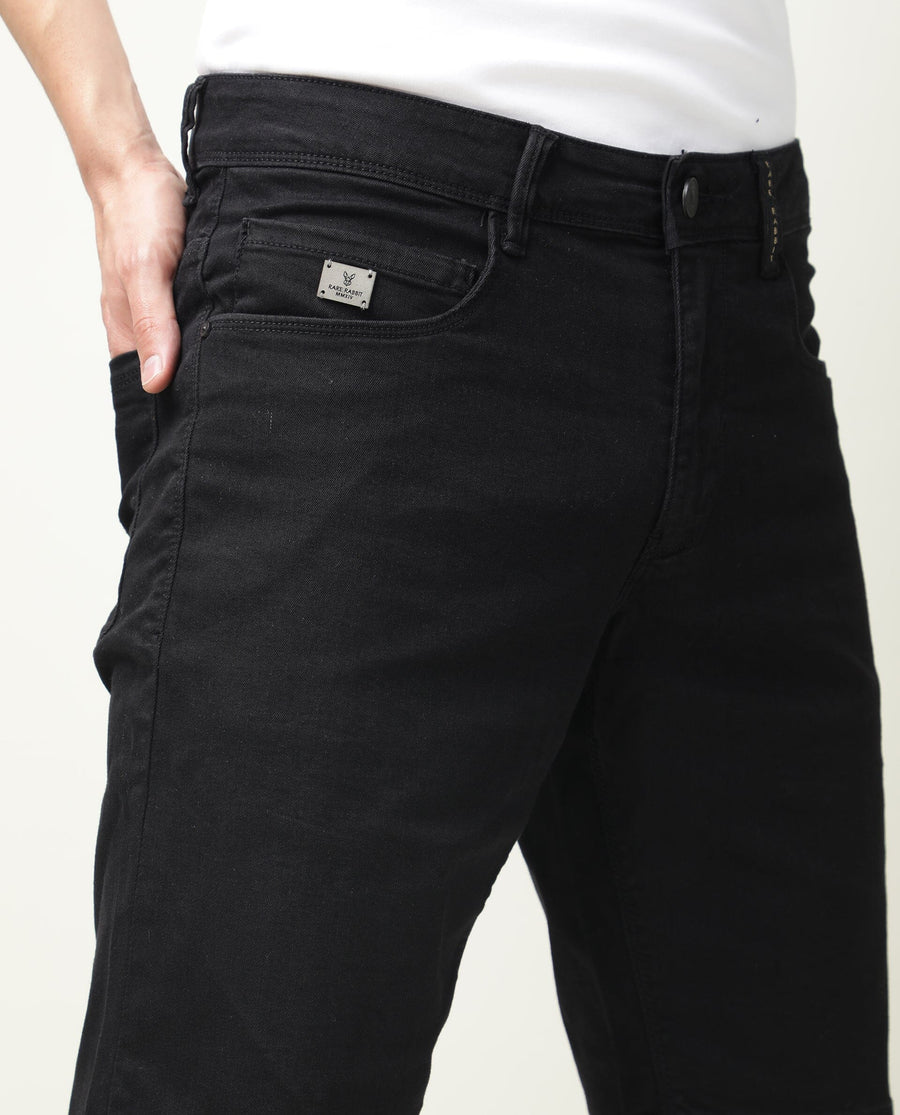 Rare Rabbit Men's Switch Black Cotton Plain Regular Fit Shorts