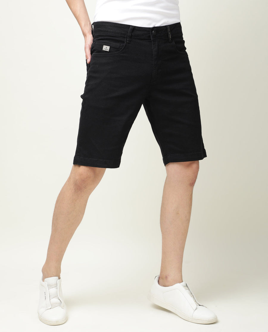 Rare Rabbit Men's Switch Black Cotton Plain Regular Fit Shorts