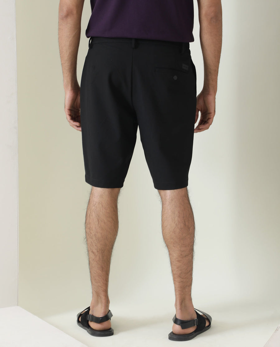 Rare Rabbit Men's Trip Black Polyester Plain Relaxed Fit Shorts