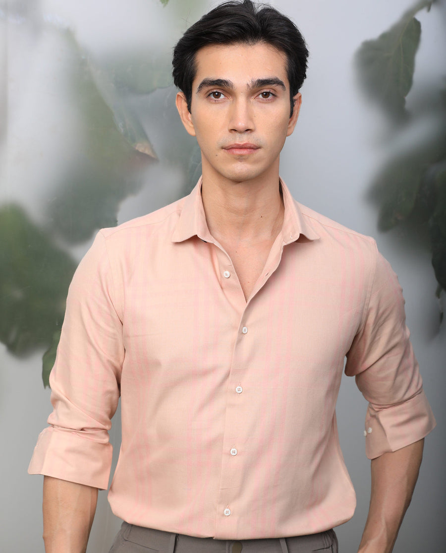 Rare Rabbit Men's Carnet Dusky Pink Cotton Checked Print Regular Fit Full Sleeve Collared Shirt